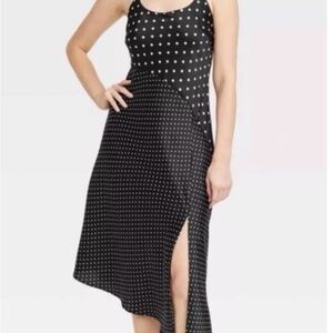 a new day Black & White Polka Dot Midi asymmetrical Slip Dress